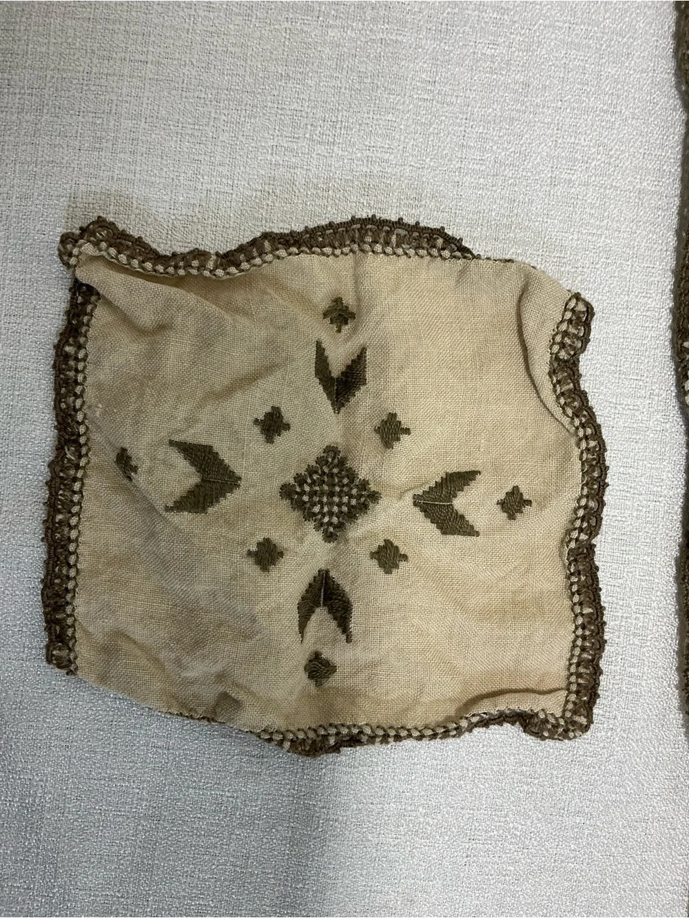 VTG Hand Woven Linen Runner Coasters Set Hardanger Ukrainian Folk Art Embroidery